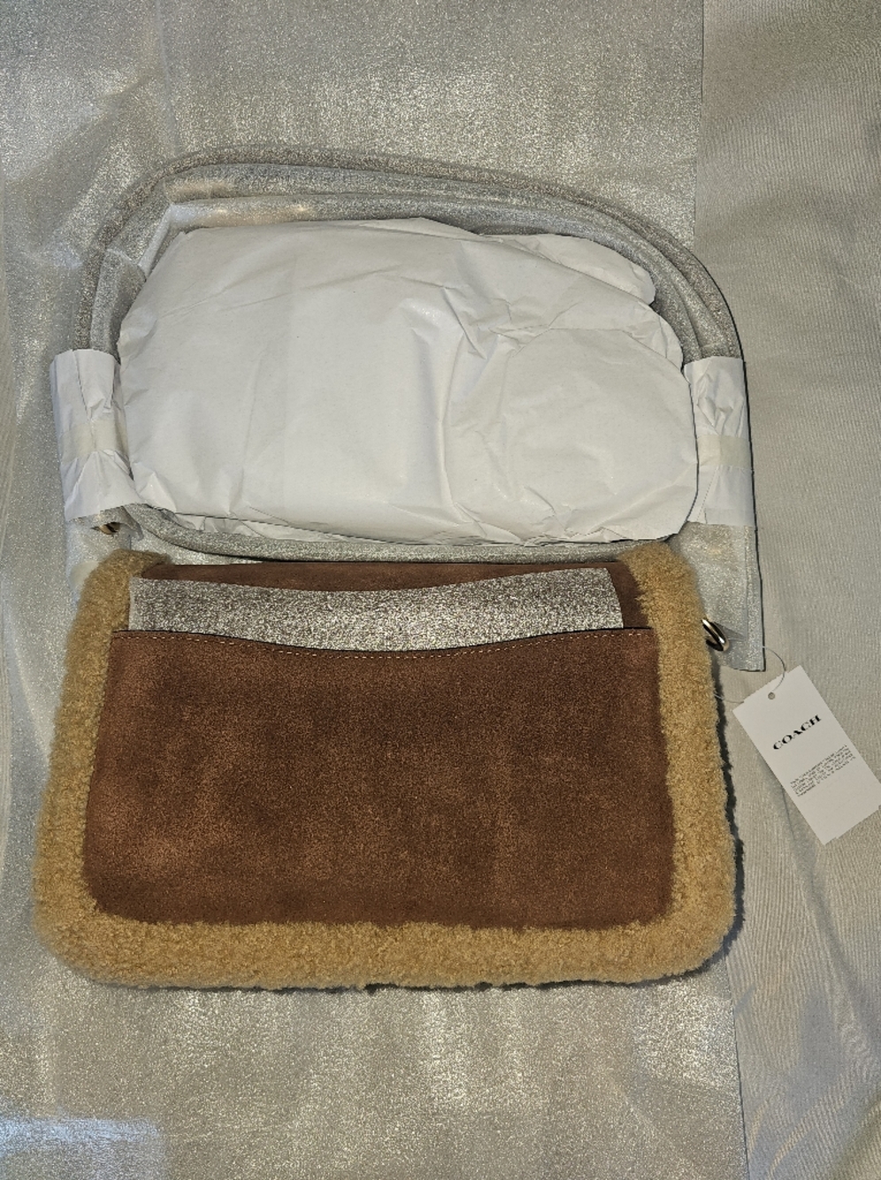 Coach Hadley Brown Suede Shoulder Bag with Shearling Trim NWT - Picture 3 of 7
